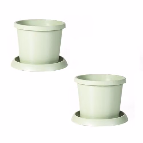 Garden Gear Green Plastic Flowerpot with Saucer, W/D/H: 42 x 42 x 31 cm, Pack of 2
