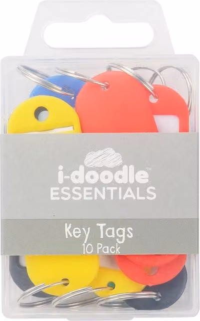 idoodle Essentials Pack of 10 Multicolour Plastic Key Tags