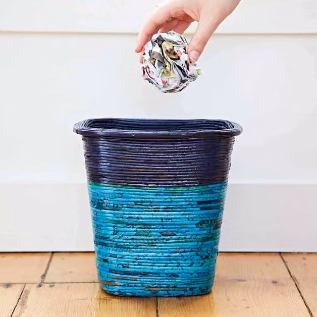 Paper High Reclaimed Newspaper Waste Paper Basket in Blue, W/D/H: 20.0 x 18.0 x 20.0 cm – 1
