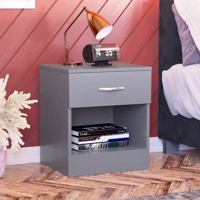 HD Designs Riano 1 Drawer Bedside Cabinet in Grey – 1