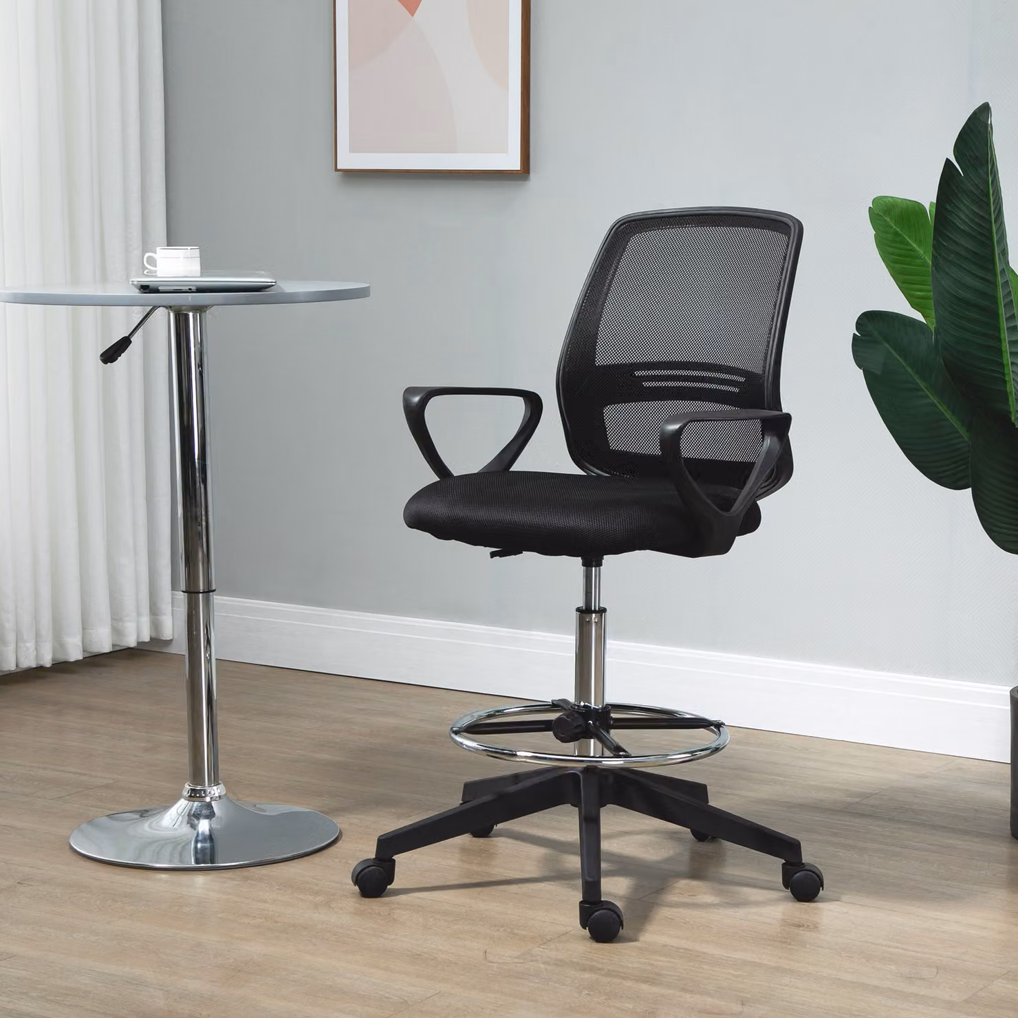 Vinsetto Ergonomic Mesh Back Drafting Chair in Black with Adjustable Height, Footrest and 360 Degree Swivel – 2