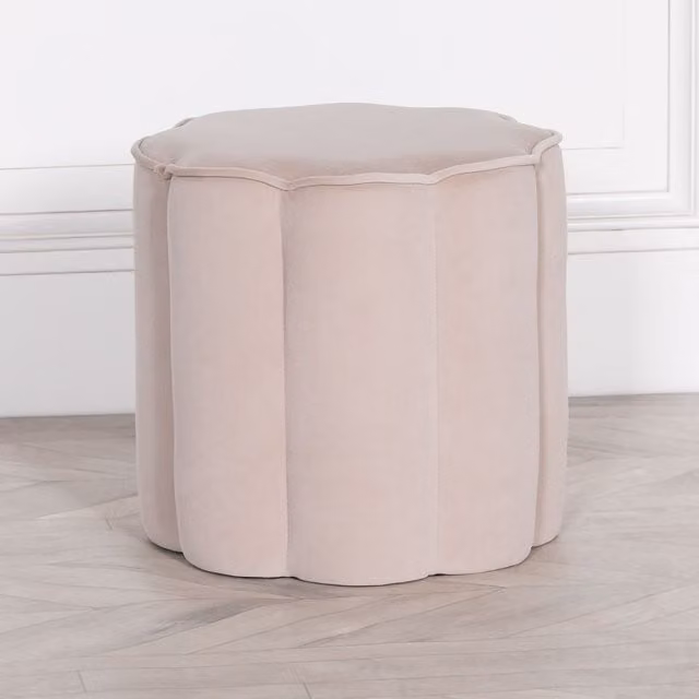 Glasstone Off-White Velvet Round Stool, Diameter: 41.5 cm, Height: 39.5 cm