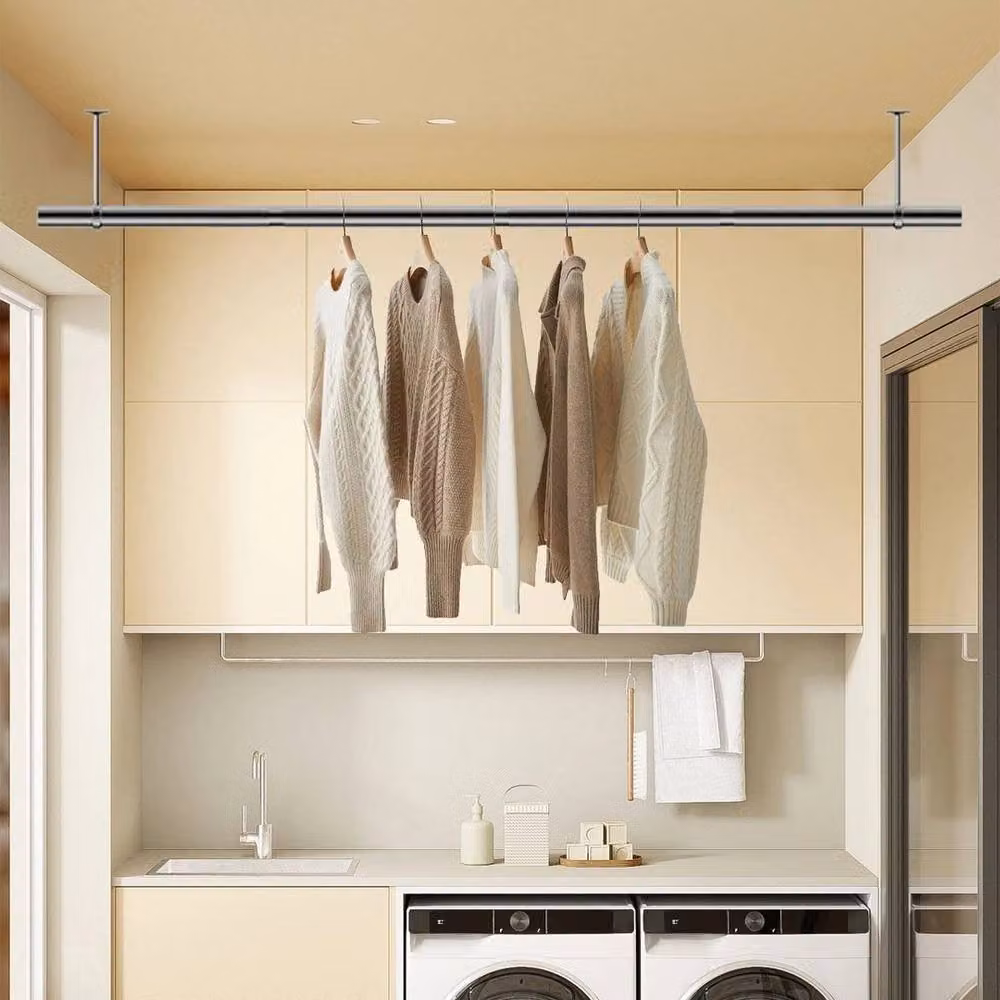 FORGEVIO Stainless Steel Foldable Laundry Pole Drying Rack in Silver, Length: 245 cm – 2