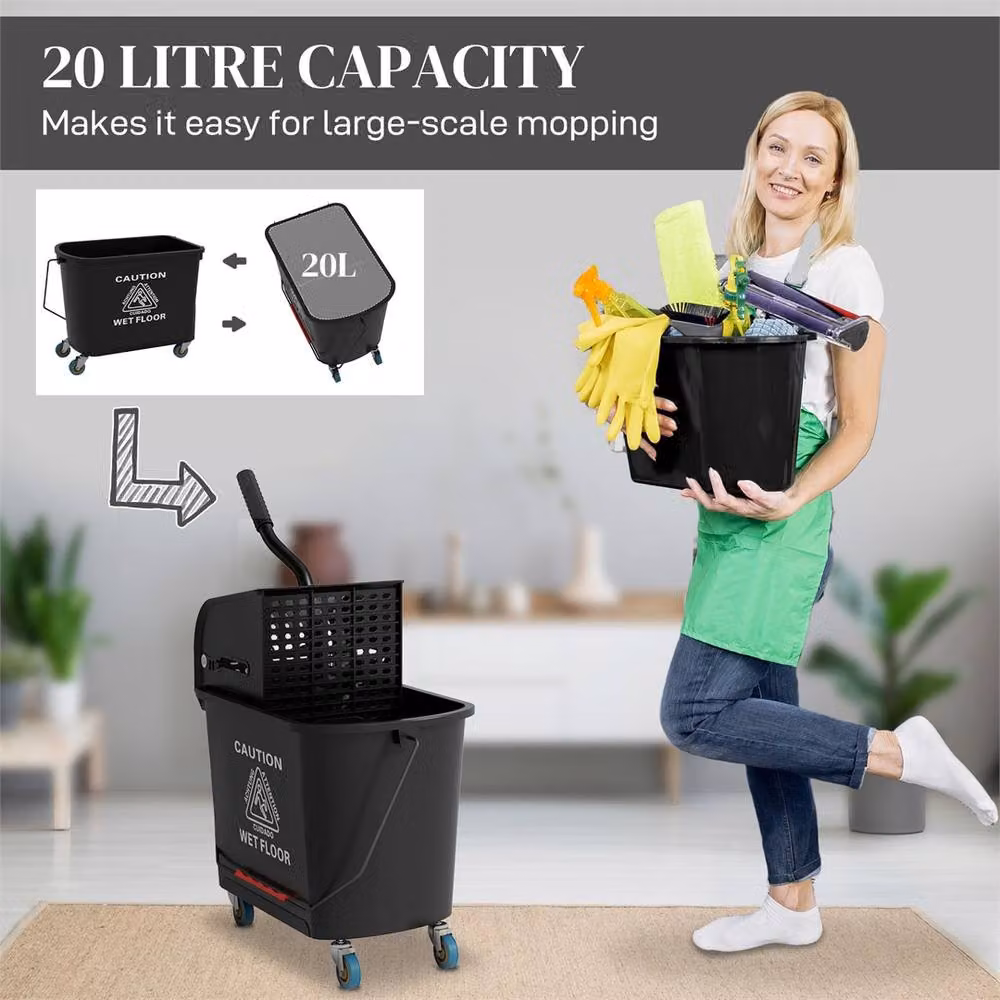 EONLION Black Compact Mop Bucket with Wringer – 3