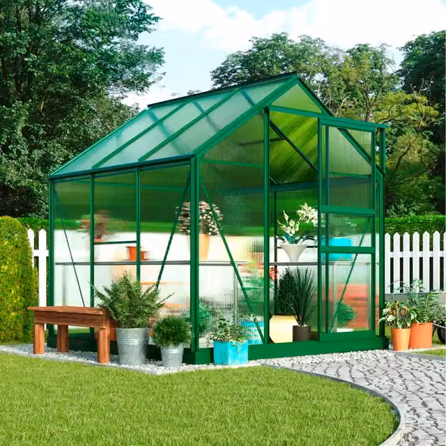 Garden Gear Aluminium Polycarbonate Greenhouse with Sliding Doors in Green