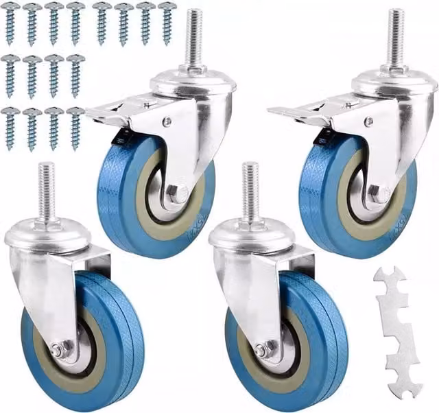 Hinsinc 4 Pack Heavy Duty 75mm Rubber Swivel Castor Wheels in Blue and Multicolour