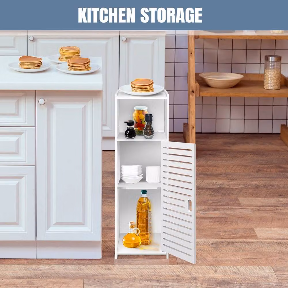 FORGEVIO 3 Tier Freestanding Corner Bathroom Storage Cabinet with Adjustable Shelves, White – 2