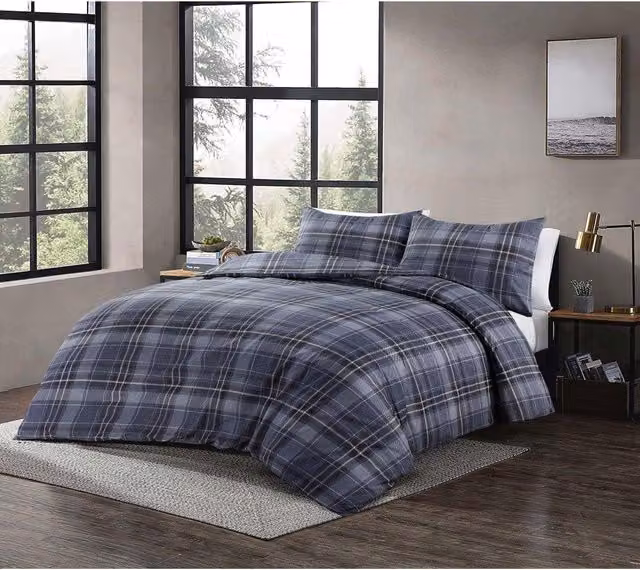 HomeSpace Direct Wesley Checked Duvet Cover Set in Blue, Black and White, 140 x 200 cm