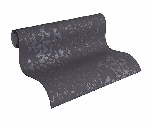 A.S. Création Anthracite Metallic Floral Non-Woven Botanical Wallpaper – 3