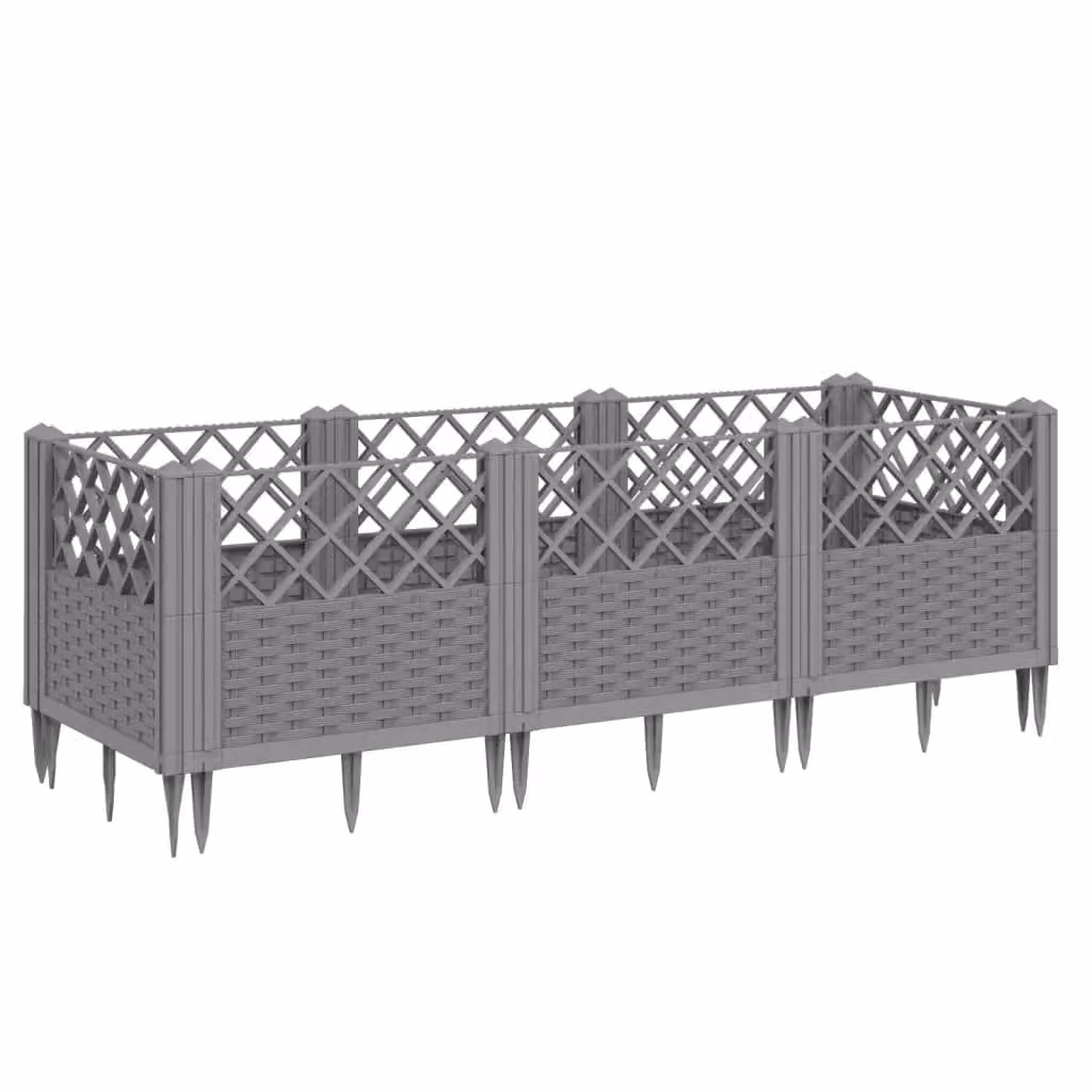 Berkfield Home Garden Planter with Pegs, Light Grey, W: 123.5 cm, D: 43.5 cm, H: 43.5 cm – 2