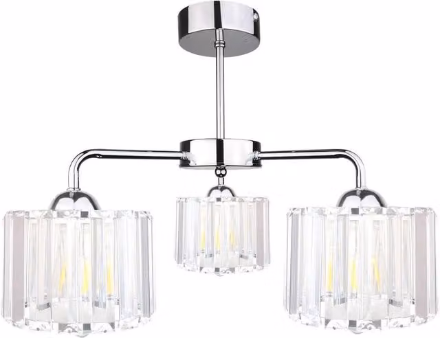 Netlighting Deco Art Deco Multi Arm Semi Flush Ceiling Light in Silver with 3x E27 Crystal Glass Shades, Diameter: 40 cm