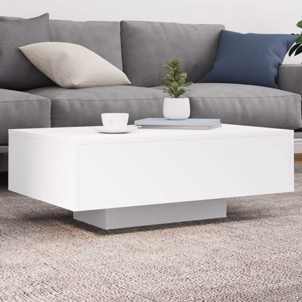 Berkfield Home Modern White Coffee Table with LED Lights W: 85 cm, D: 55 cm, H: 31 cm – 2
