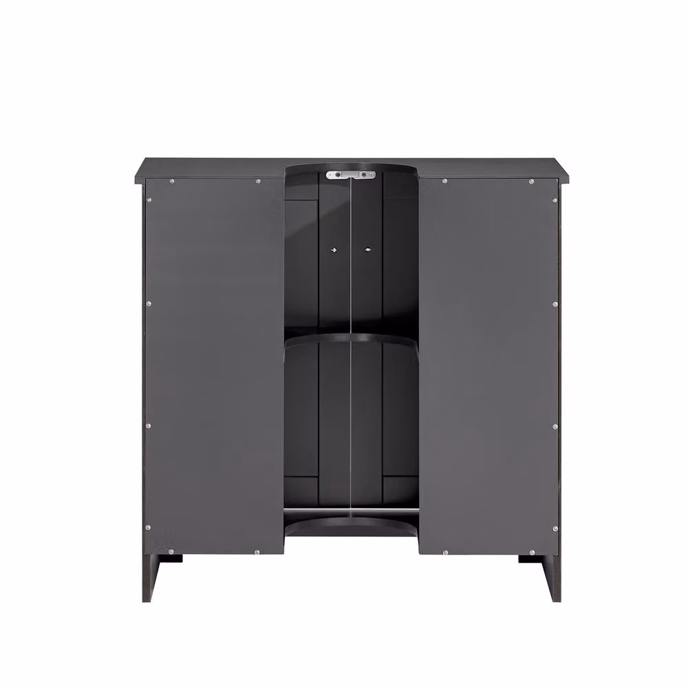 SoBuy Under Sink Bathroom Cabinet with Hinged Doors and Internal Shelves, Dark Grey, H: 60 cm – 2