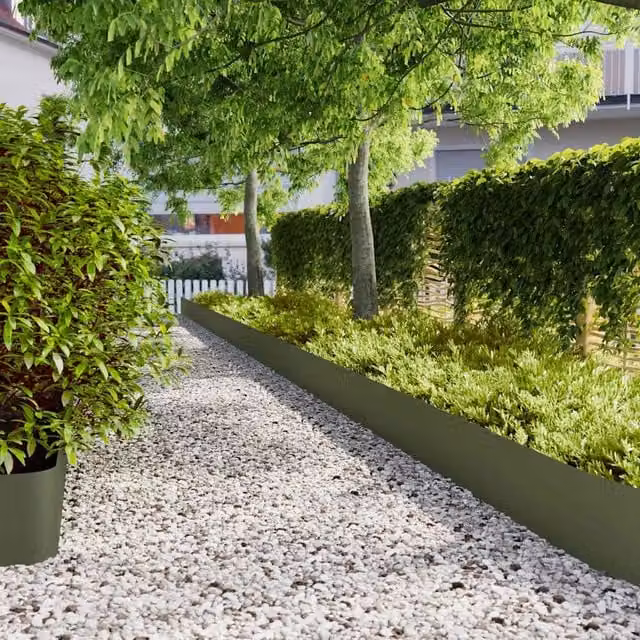 Berkfield Home Lawn Edgings, 10 Pieces, Olive Green and Silver, Cold-rolled Steel, 25 x 103 cm – 1
