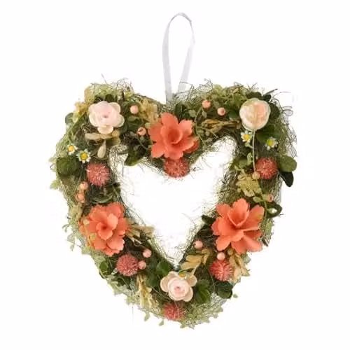 Smart Garden Artificial Floral Heart Wreath in Pink, Orange and Multicolour, Diameter: 30 cm – 1