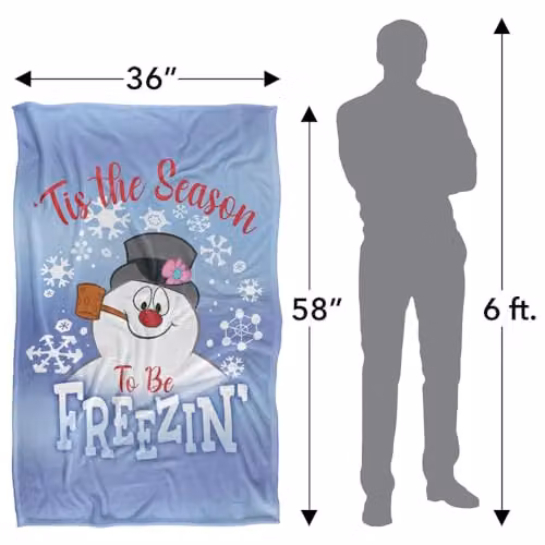 Warner Bros. Frosty The Snowman Frosty Season For Freezin' Super Soft Silky Feel Fleece Blanket, Multicolour and Blue, W: 91.44 cm, D: 147.32 cm – 2