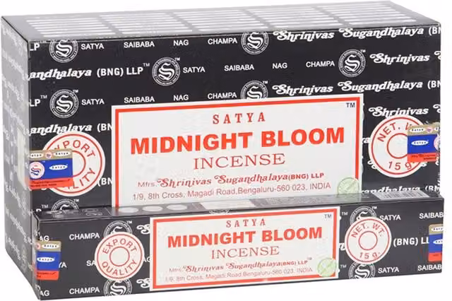 Satya Midnight Bloom Incense Sticks, 12 Pack, Black