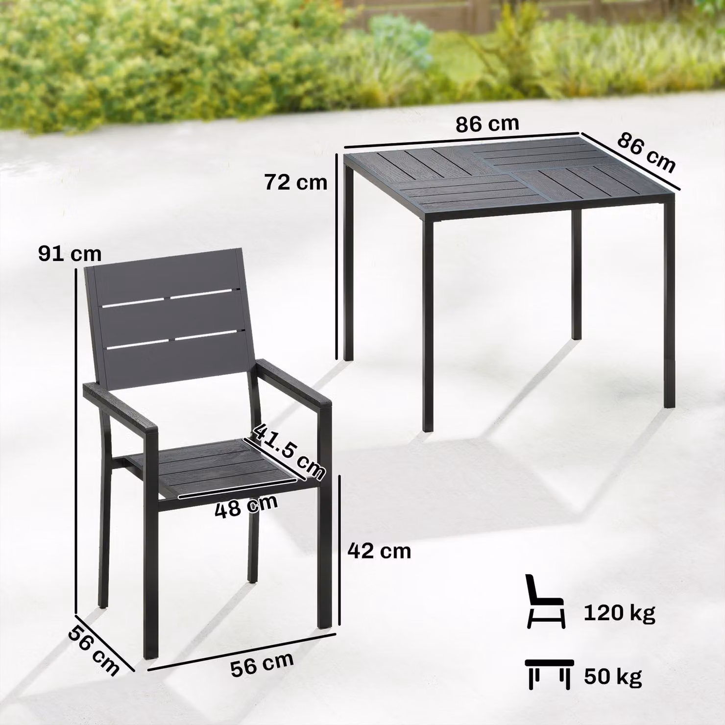 Outsunny 5 Piece Garden Dining Set with Square HDPE Table and Armchairs in Black – 3