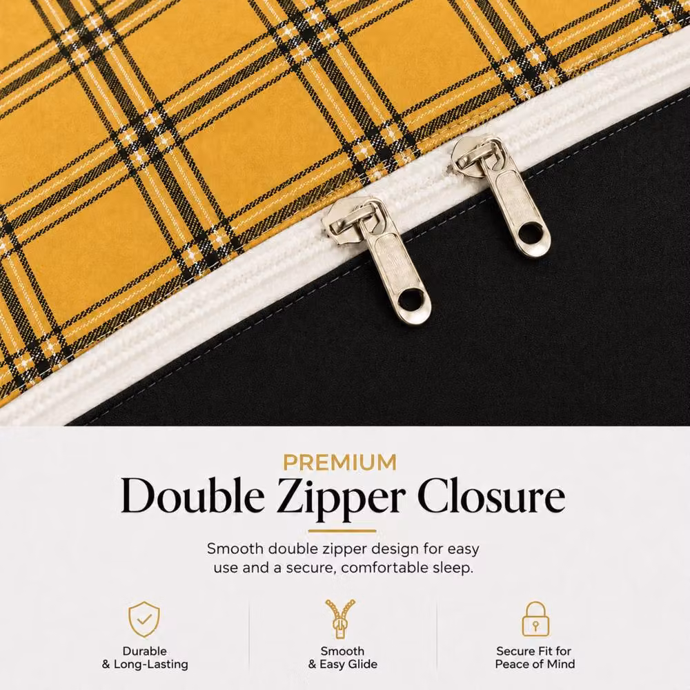 Lazzaro Home Honey Checkered Duvet Cover Set in Yellow, King Size, Brushed Microfibre – 5