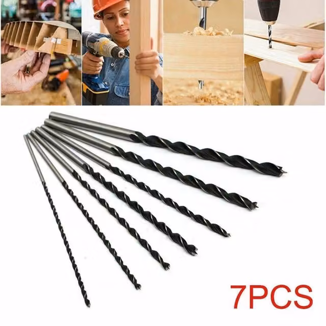 SPETLEK 7-Piece Long Wood Drill Bit Set in Silver