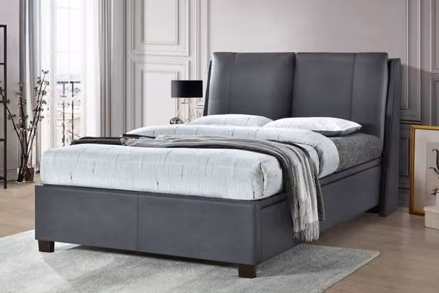 Bed Factory Direct Tuscany Pillow End Lift Ottoman Bed Frame in Dark Grey, Size: King (180 x 200 cm)
