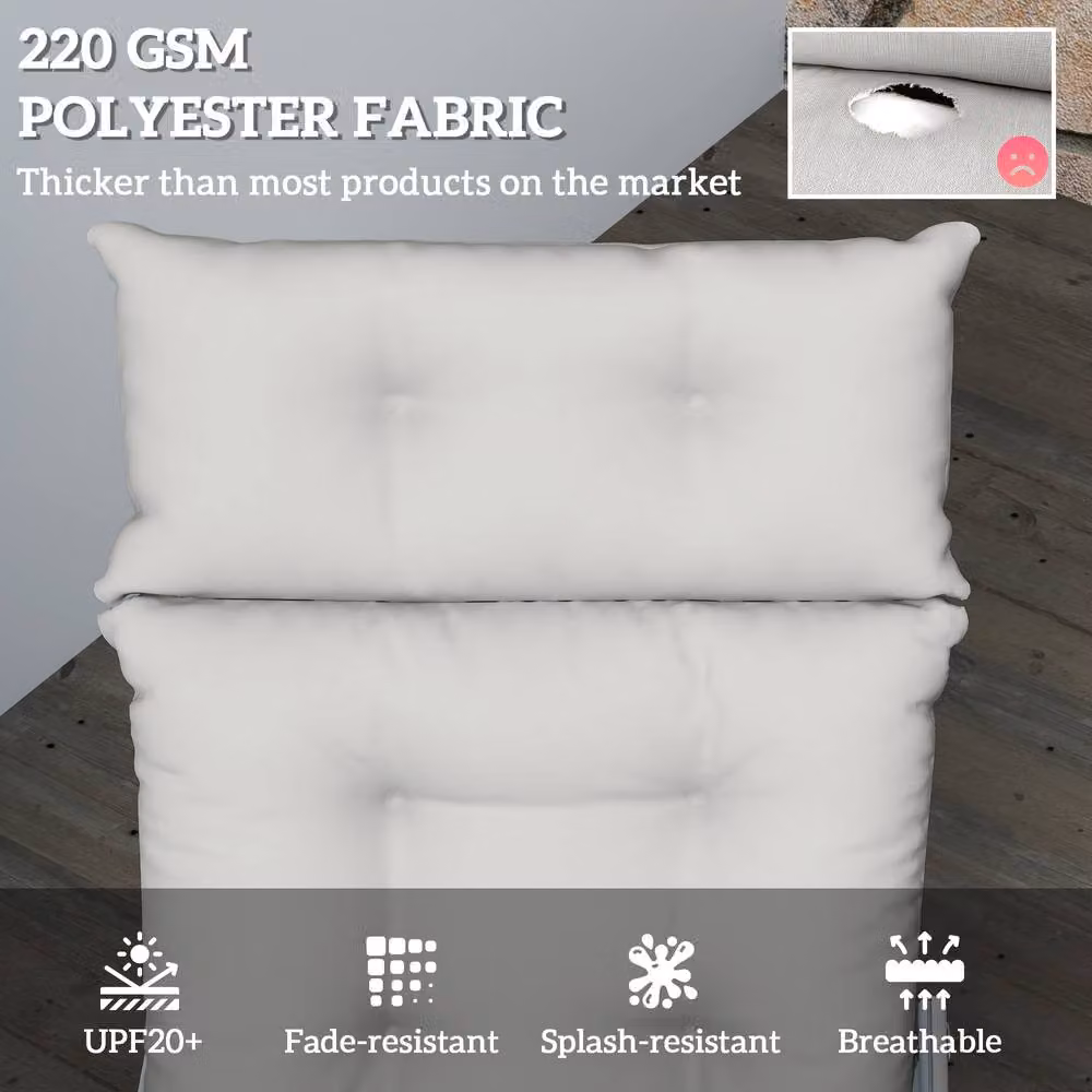 OUTSUNNY Grey Sun Lounger Cushion with Foam Filling and Polyester Ties – 3