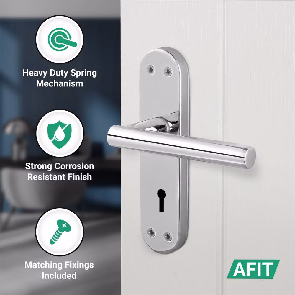 AFIT Polished Chrome T-Bar Door Handle and Sashlock Backplate Set in Silver, 1 Pair, W/D/H: 15 x 15 cm – 2