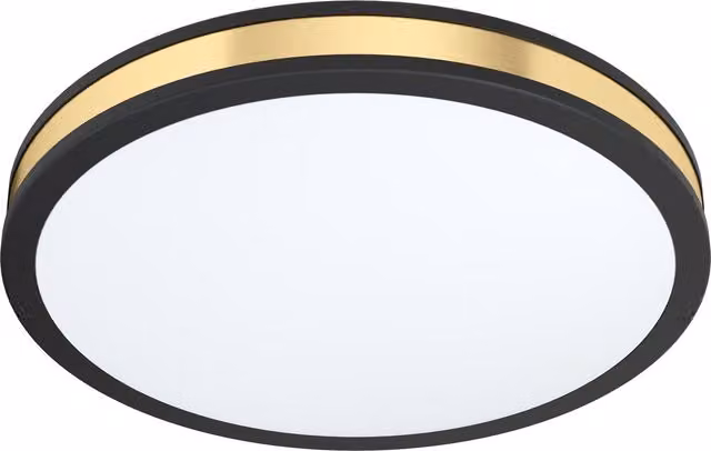 Loops Modern LED Ceiling Light in Black and Gold/Brass with White Shade, 24W – 1