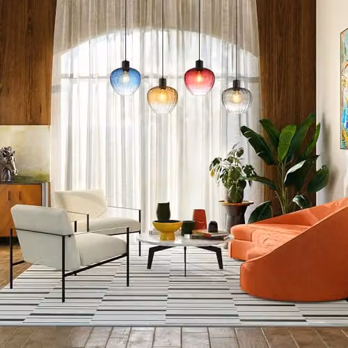 Nowa Retro Glass Pendant Light with Black Metal Frame, 4x E27 Sockets, Multicolour, L 108 x W 24 x H 120 cm – 5
