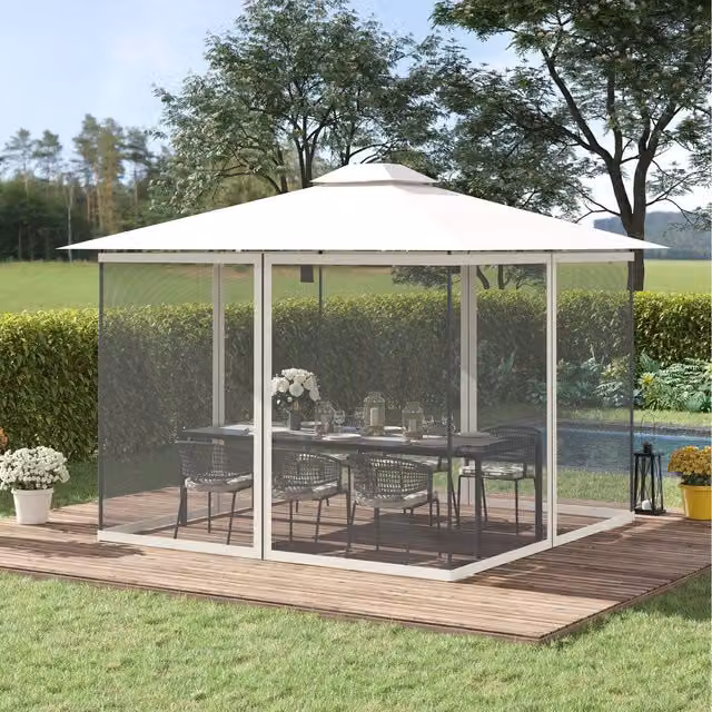 Outsunny Replacement Mesh Netting Screen Walls in White Polyester