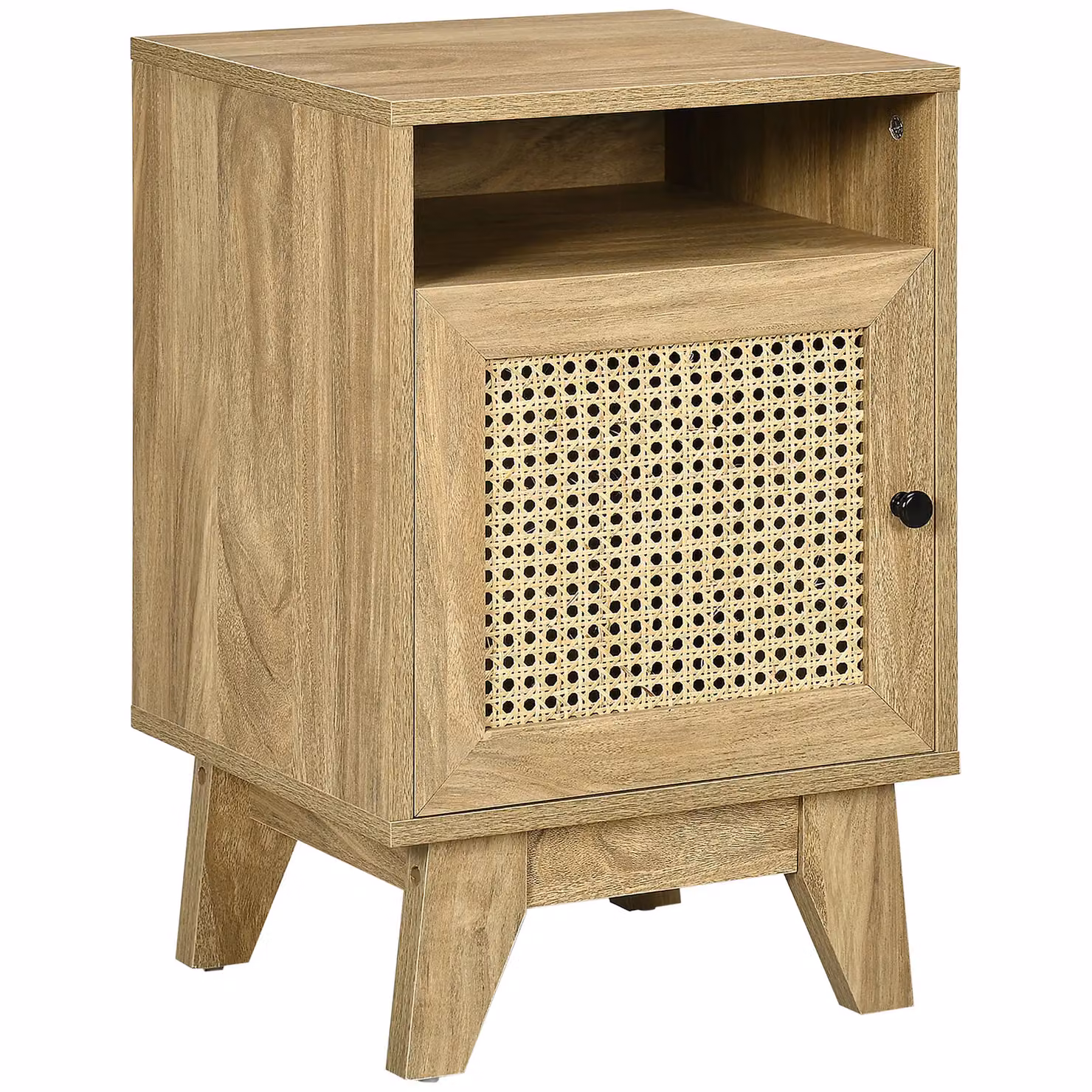 HOMCOM Rattan Bedside Table with Shelf and Cabinet in Natural Beige – 2