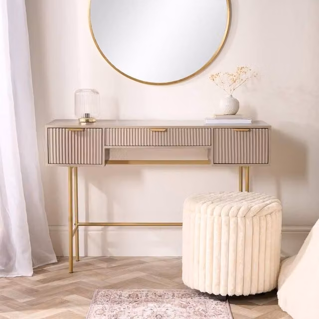 OHS Modern Ribbed Dressing Table in Sand with 3 Drawers, W/D/H: 110 x 75 x 35 cm