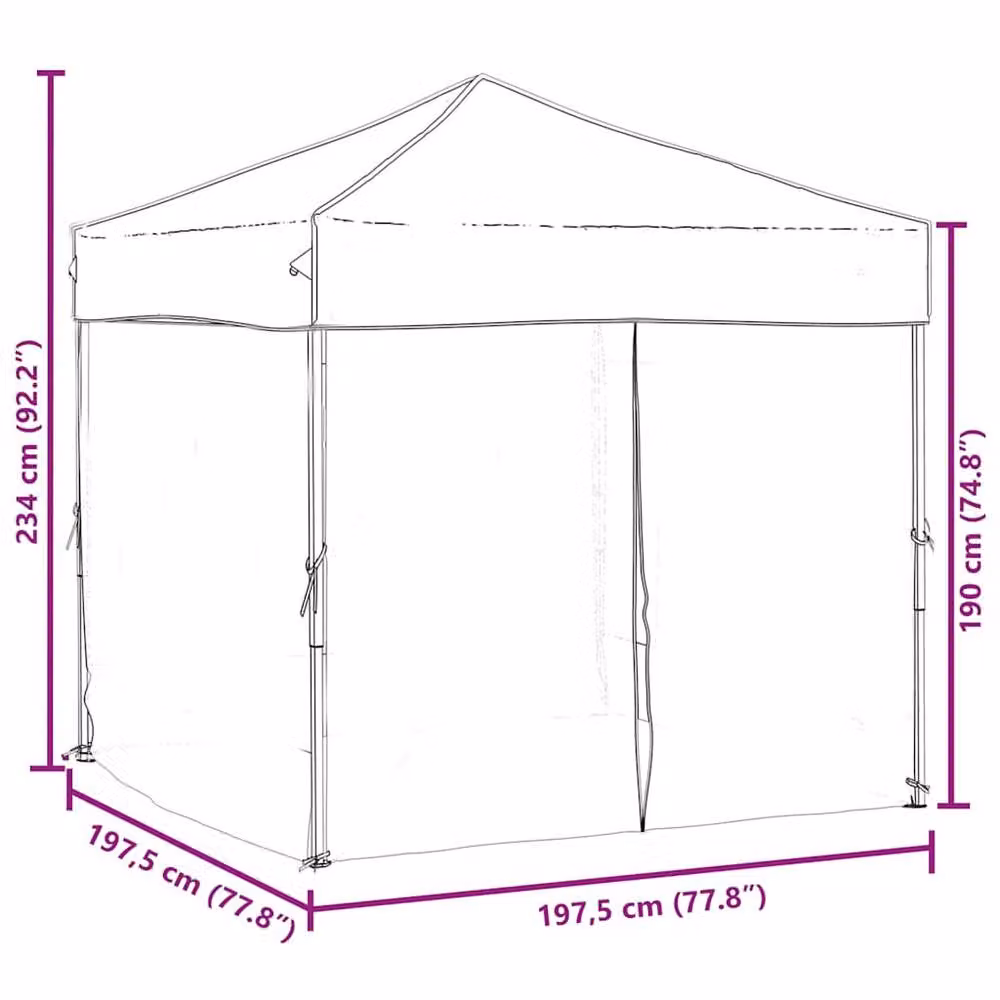 Berkfield Home Decorative Folding Party Tent with Sidewalls, Black, W/D/H: 2 x 2 x 2.34 m – 4