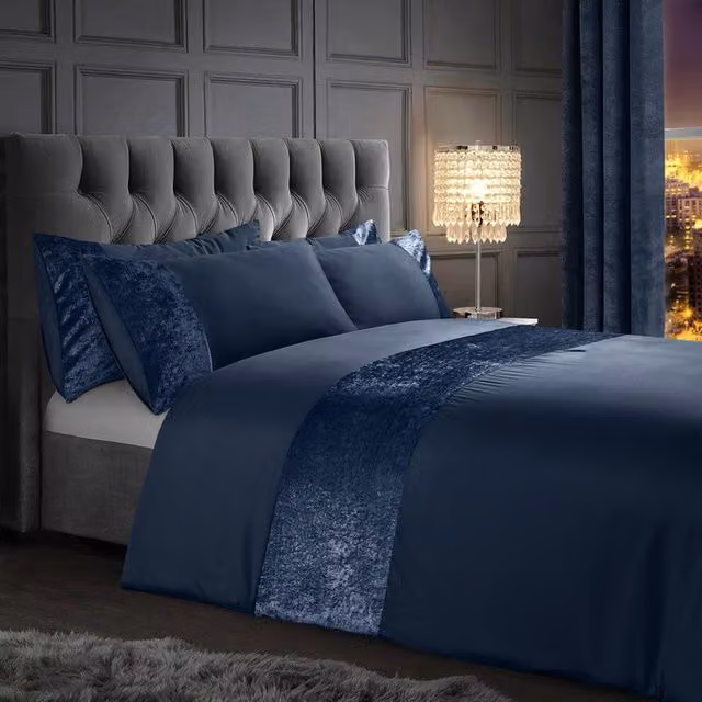 Velosso Crushed Velvet Microfibre Duvet Cover and Pillowcase Set, Blue