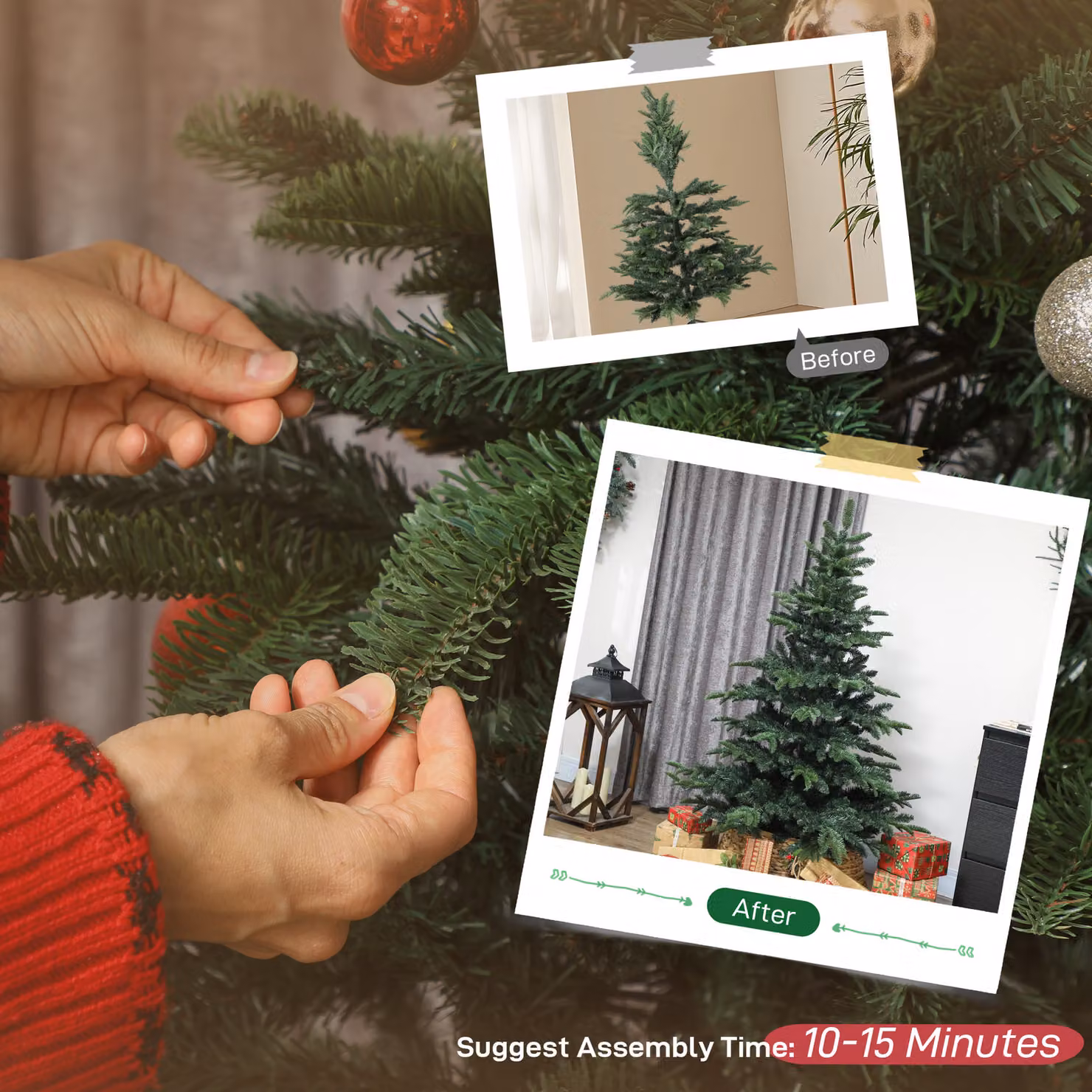 HOMCOM 5ft Artificial Christmas Tree with Realistic Branches, Green, Height: 152.4 cm – 6
