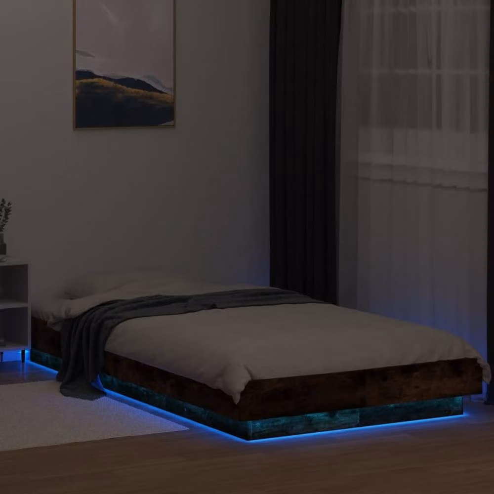 Berkfield Home Durable Bed Frame with LED Under-Bed Lighting in Smoked Oak Brown, W/D/H: 90 x 200 cm – 3