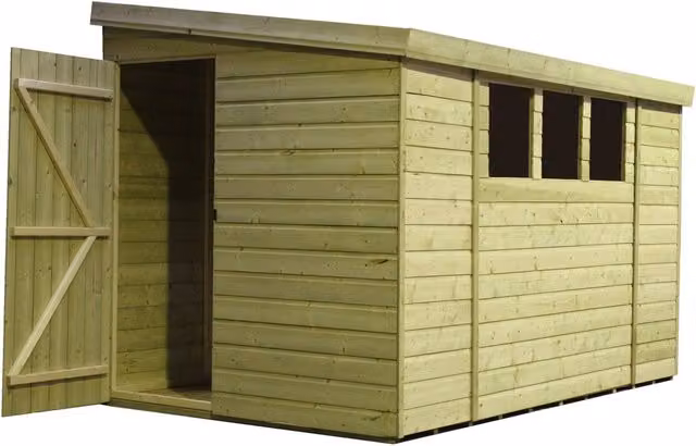 Empire Sheds Empire 3000 14x4 Pent Garden Shed in Green with Single Door and 3 Windows