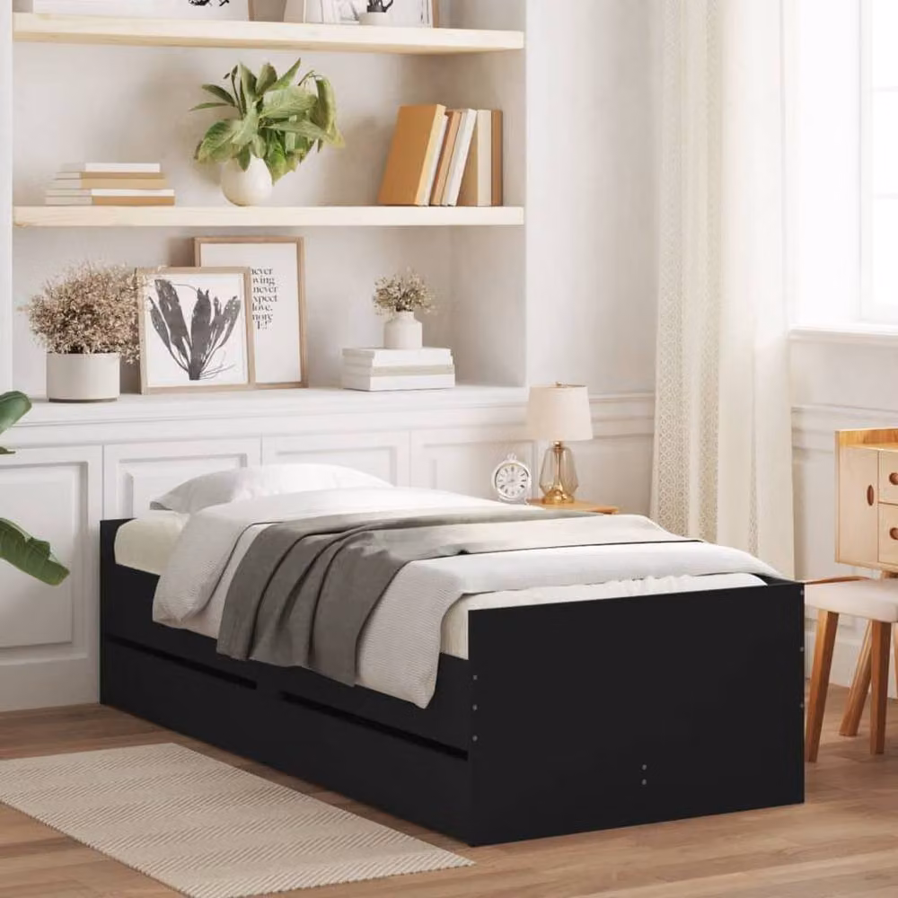 Berkfield Home Single Bed Frame with Drawers, Black, W/D/H: 90 x 190 cm – 2