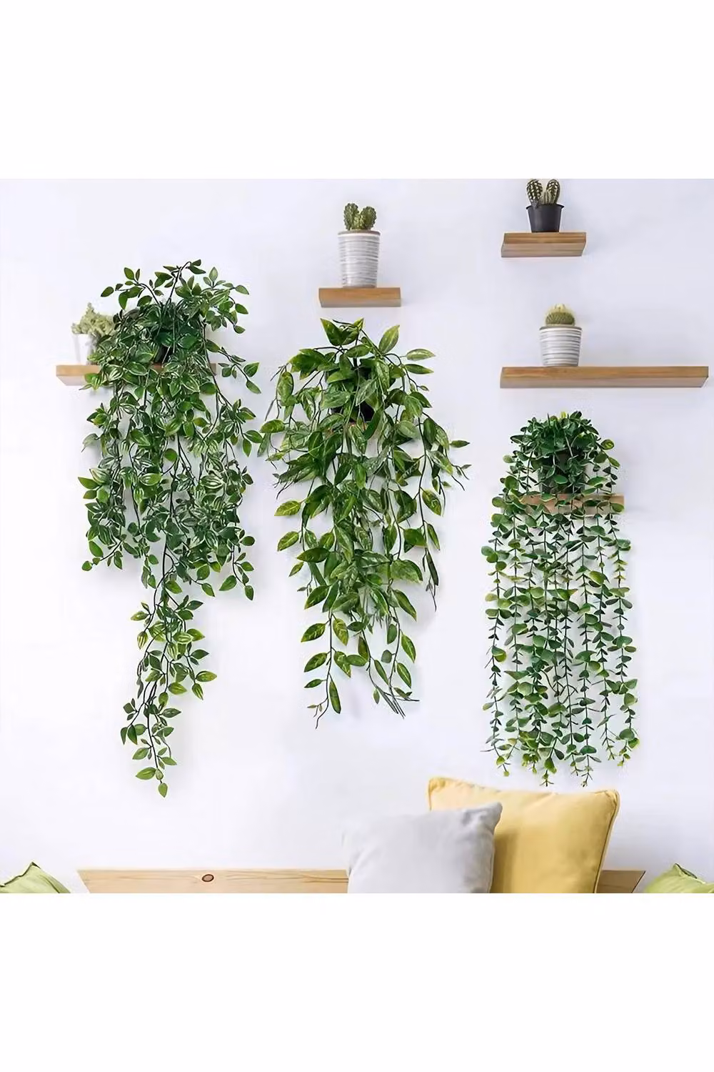 Living and Home Set of 4 Green Artificial Hanging Plants with Black Pots – 2