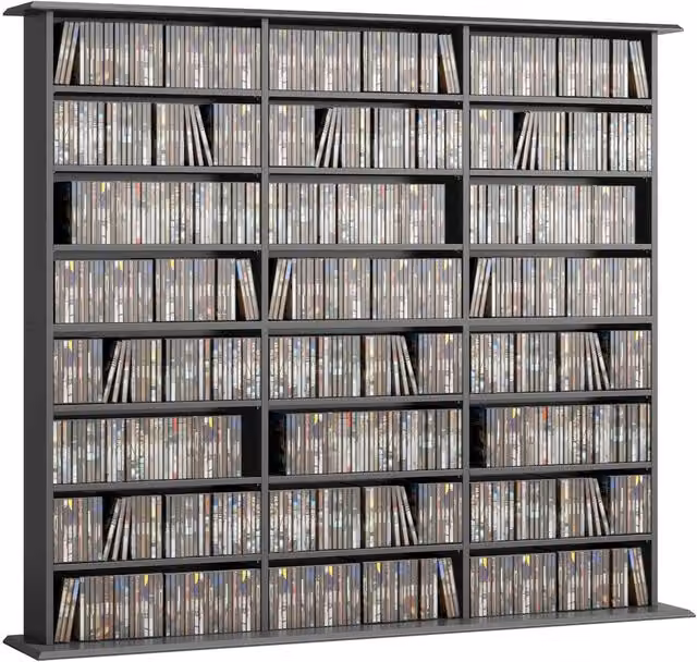 Rolipo 1032 CD 594 DVD Media Storage Unit in Black with 18 Adjustable Shelves