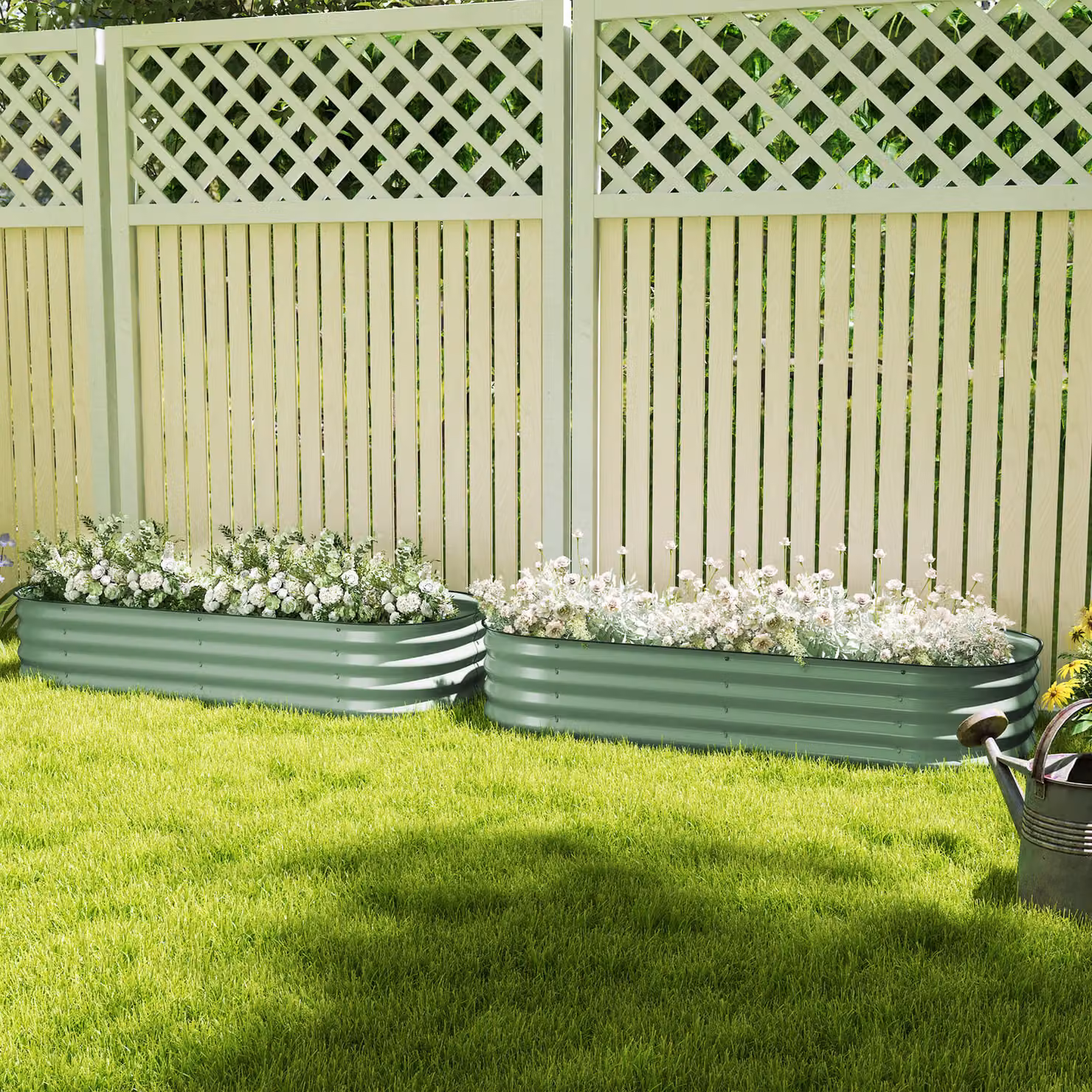 Outsunny Pack of 2 Galvanised Steel Raised Garden Beds with Safety Edging in Green, W: 62 cm, D: 30 cm, H: 62 cm – 2