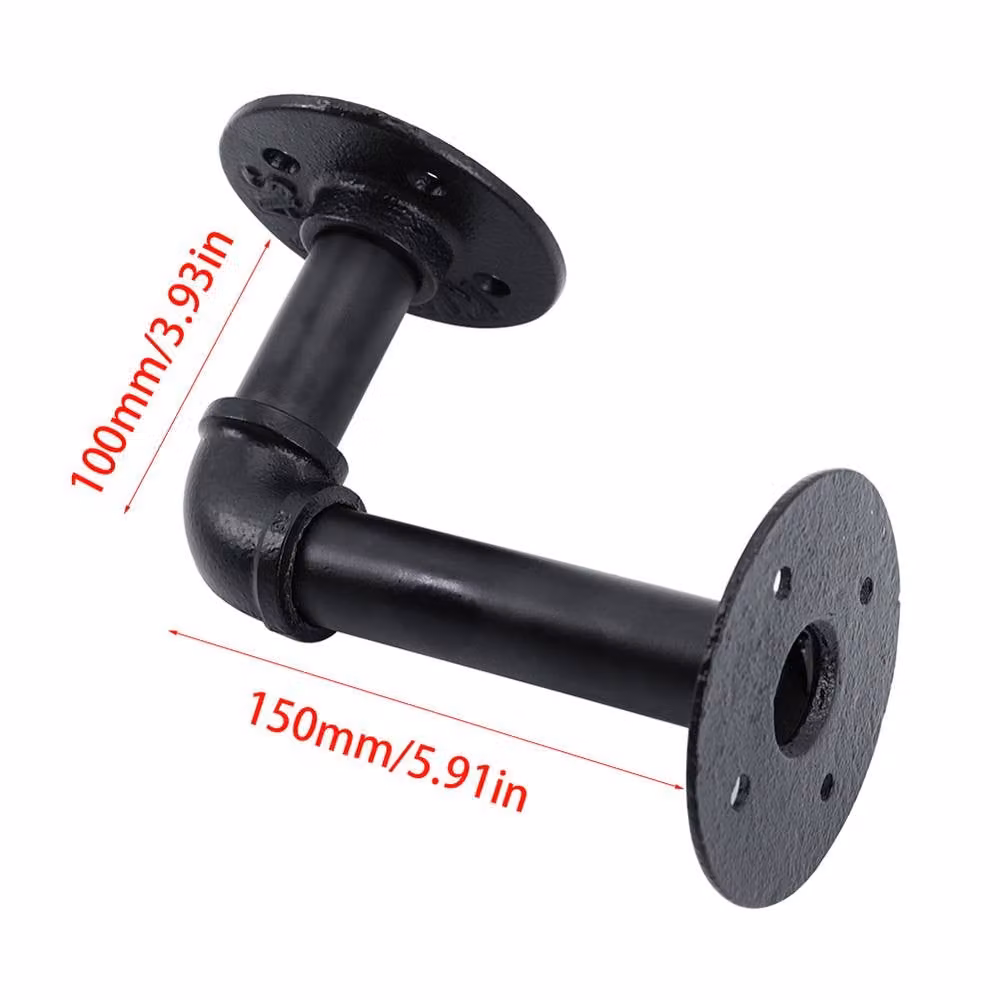Living and Home 2-Pack Industrial Style Matt Black Iron Pipe Wall Mounted Shelf Brackets – 4