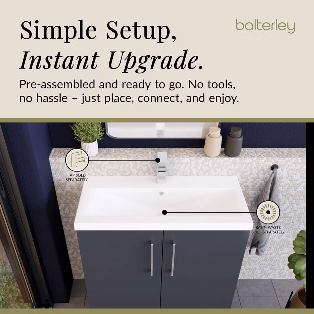 Balterley Modern Bathroom Floor Standing Vanity Unit with 2 Soft Close Doors and Rectangular Mid-Edge Basin, Dark Grey, W: 80 cm, D: 39 cm, H: 84 cm – 4