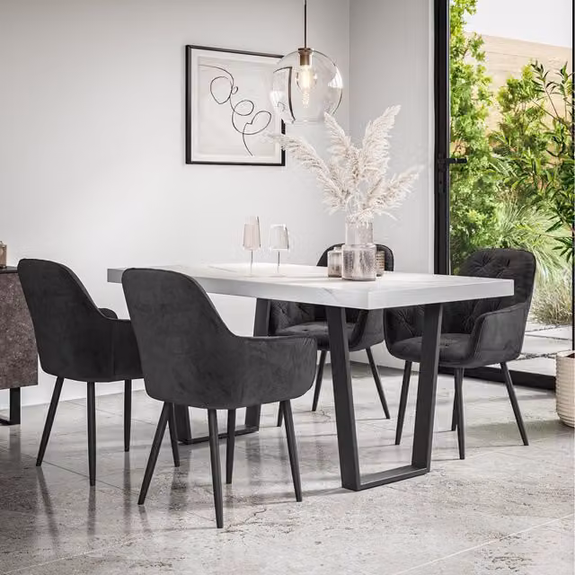 More4Homes Aria Dining Set with Marble Effect Table and 4 Anika Velvet Chairs in Black and White