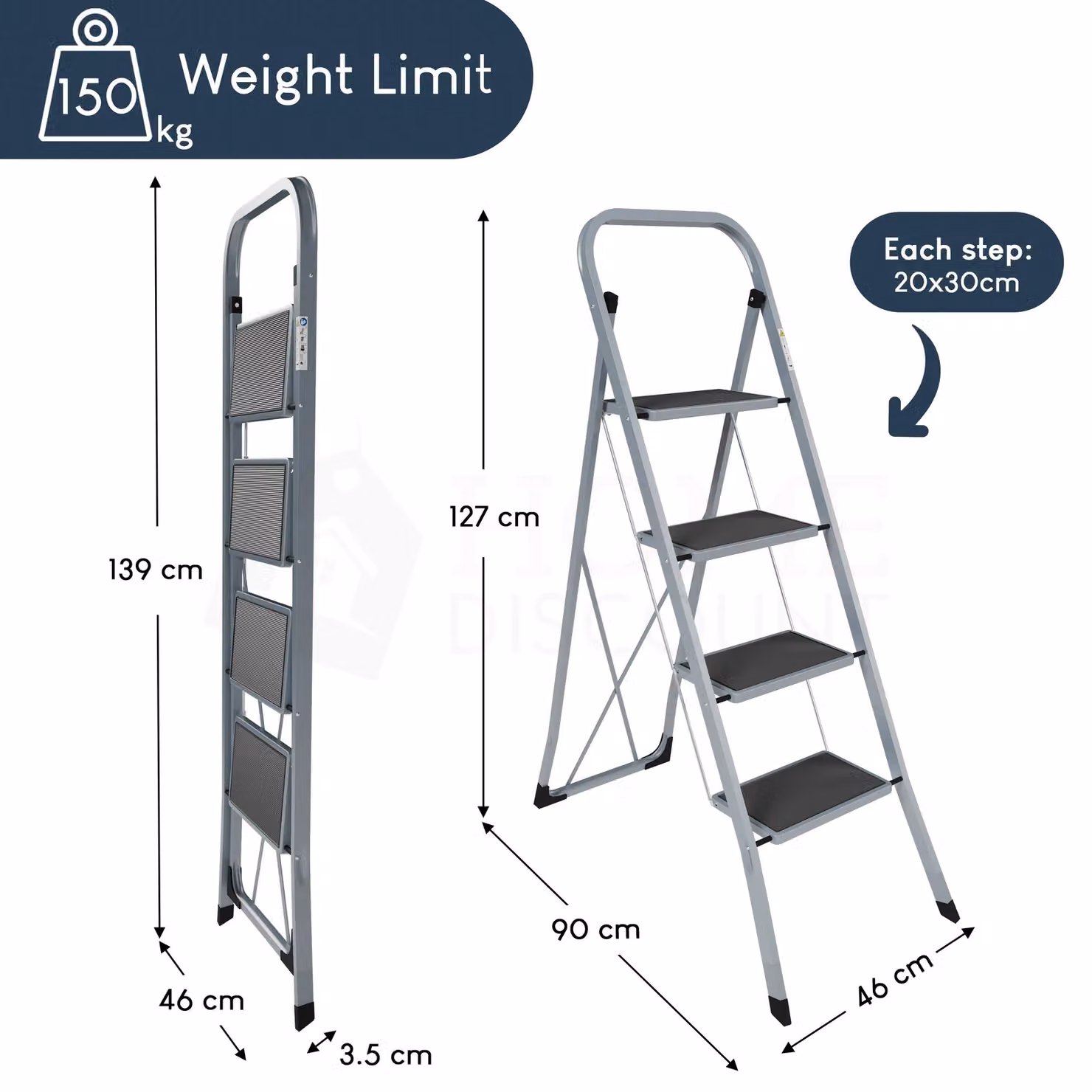 Home Vida 4 Step Folding Ladder with Anti-Slip Mat in Grey – 2