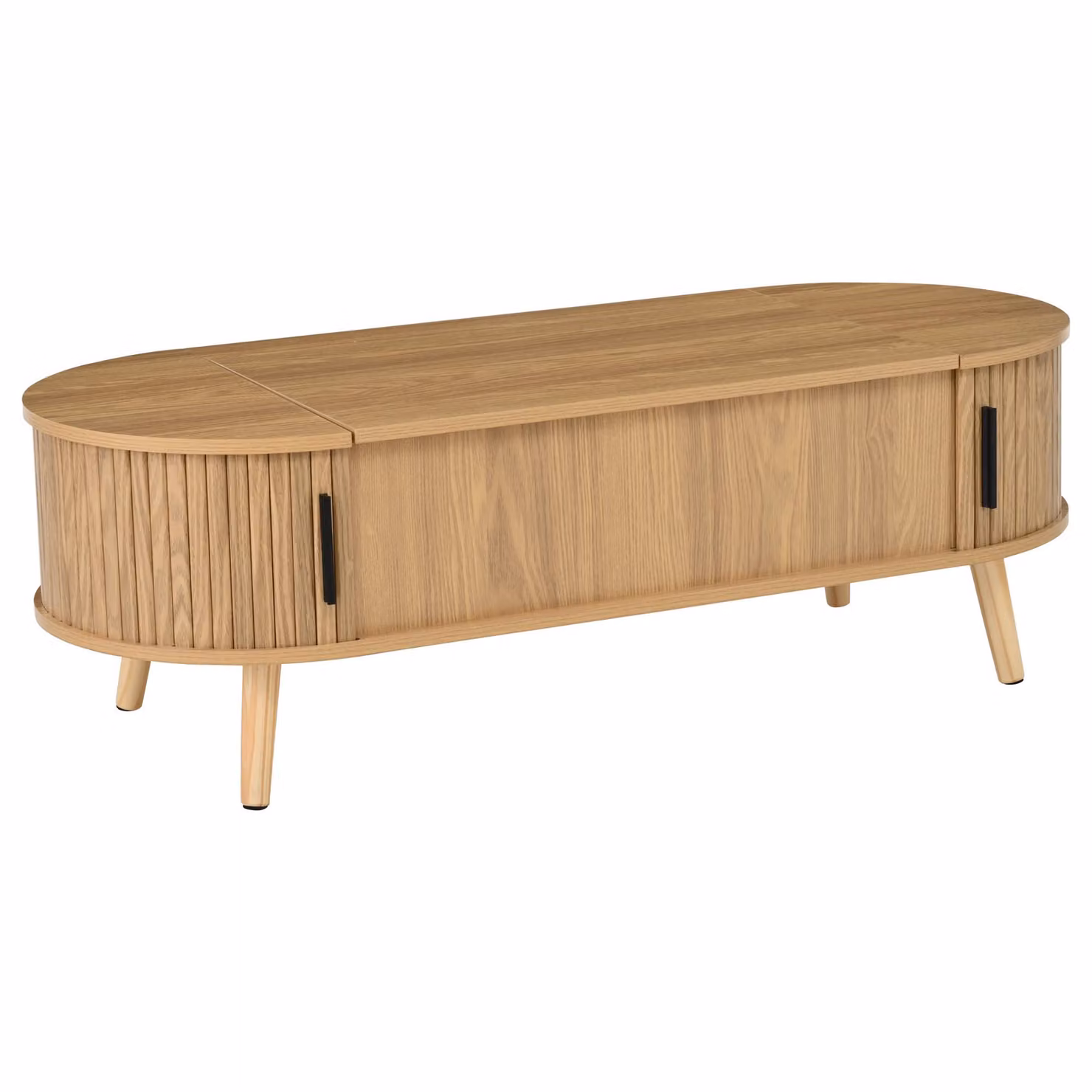 Aosom UK Brown Oval Lift-Up Coffee Table with Hidden Storage and Height-Adjustable Top, W: 120 cm, D: 50 cm, H: 39.5 cm – 2