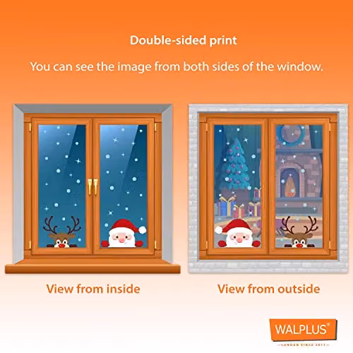 WALPLUS Christmas Window Stickers, 38 Piece Reusable Double-Sided Decals for Glass Windows in Multicolour – 6
