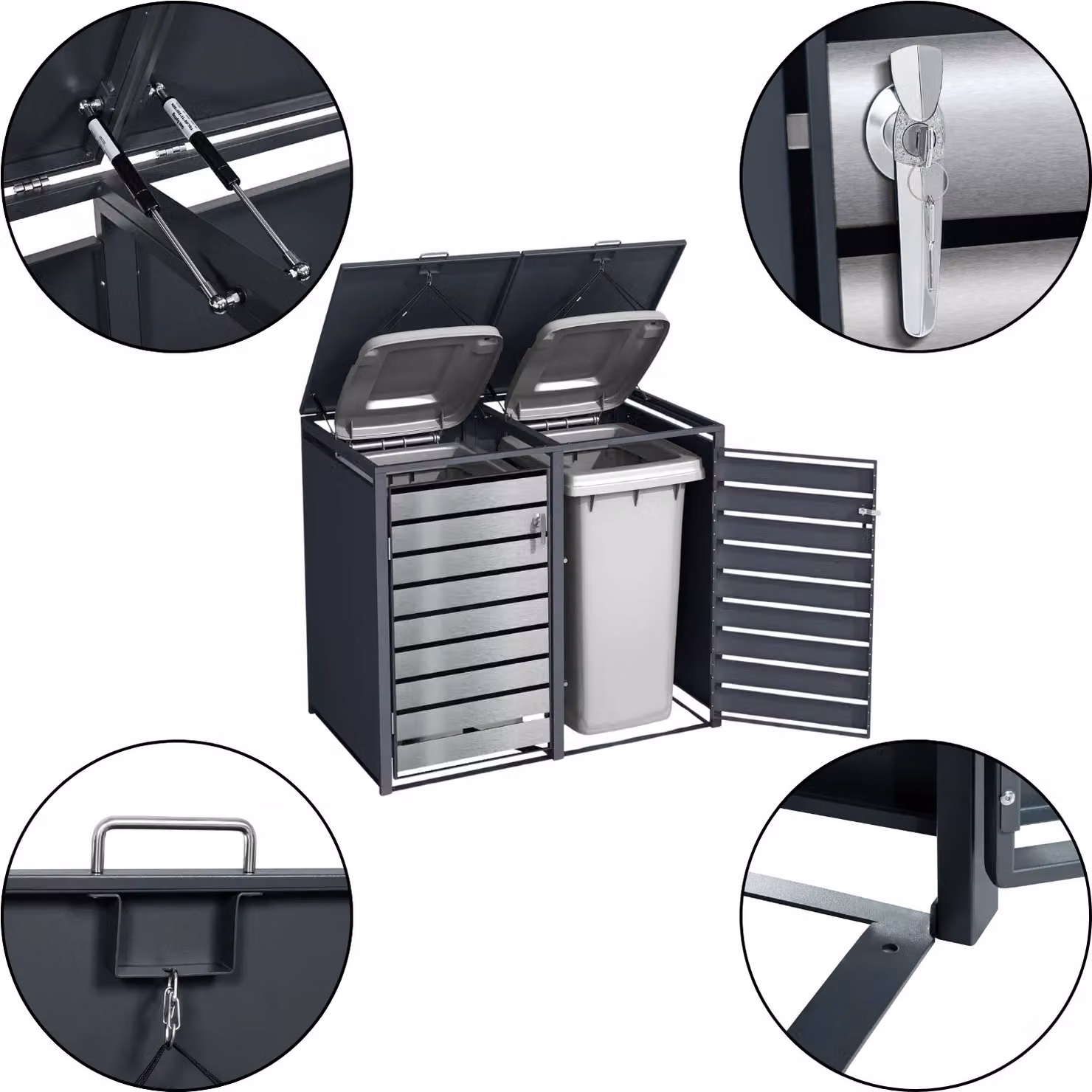 Phoenix Safe Company GB2213ASK Double Wheelie Bin Storage, Silver Effect, W/D/H: 132 x 80 x 116 cm – 2