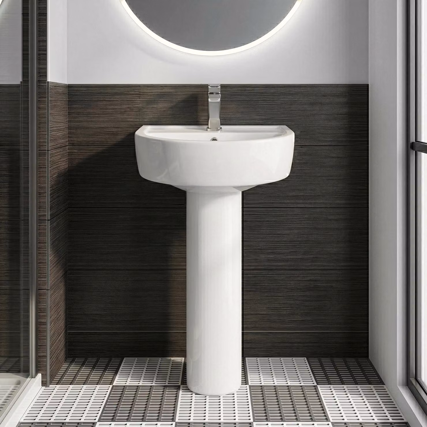 Balterley Round Ceramic 1 Tap Hole Basin with Full Pedestal, White, W: 52 cm, D: 45 cm, H: 82.5 cm – 4