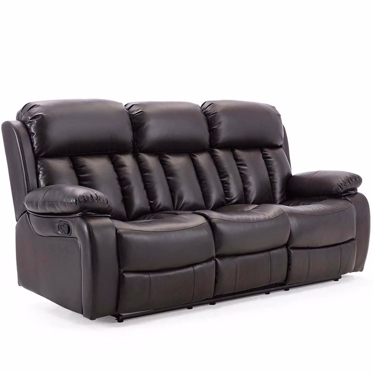 More4Homes Chester 3 Seater Manual High Back Bonded Leather Recliner Sofa in Brown – 3